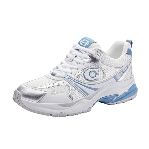 Coach Women's Metallic Mesh Sneaker, Chalk/Bluebell, 6.5