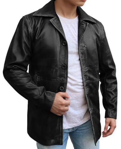 Image of Mens Genuine Super Natural Leather Jacket - Distressed Leather Jacket Car Coat