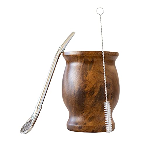 KH HAIKE Yerba Mate - Juego de tazas de acero inoxidable con filtro para beber y un cepillo de limpieza, tapa sin BPA, 240 ml, juego de calabaza de doble pared