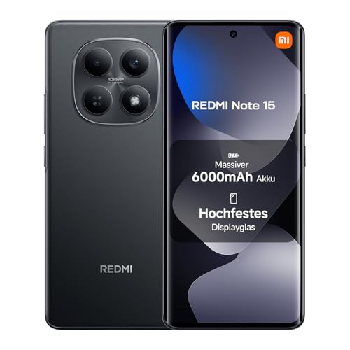 XIAOMI Redmi Note 15 Smartphone (8+256 GB) – 6000-mAh-Akku, wassergeschützt, 108-MP-Kamera, 6,77" FHD+ Display, Schwarz, 2 Jahre Garantie