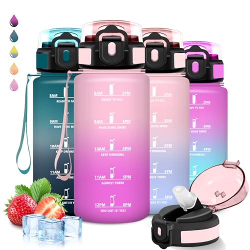 Borraccia Bambini, Borraccia 500 ml, Borracce con Cannuccia, Senza Perdite, Water Bottle Motivazionale, Facile da Trasportare, Bottiglia Graduata, Con Slogan Motivazionale, Borracce per Scuole, Sport