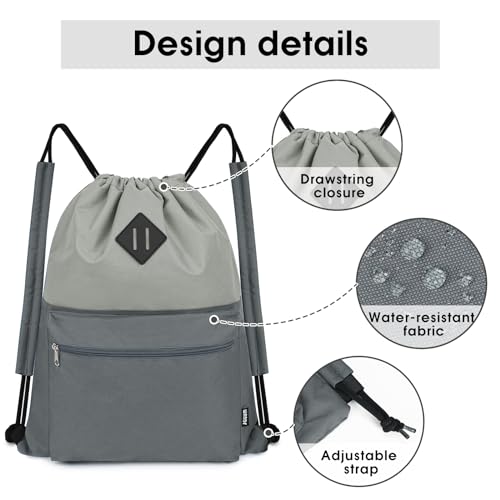 Miniatura 6 de Wandf Mochila Con Cordón, Bolsa Deportiva Para Gimnasio Con Compartimento Húmedo, Resistente Al Agua, Bolsa Con Cordón Para Hombres Y Mujeres Gris Con Hombrera