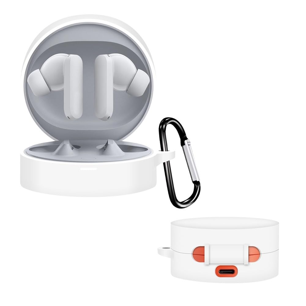 Dl3 Mobilak Compatible with NOTHING CMF Buds Pro Case Cover, Soft Silicone Shockproof Protective Case Wireless Earbuds with Carabiner, Front LED Visible (White)