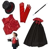 Nuiorfty 5 Unids/set Disfraz de Mago Juego de rol para niños Juego de rol de mago de tela Incluye sombrero chaleco varita capa