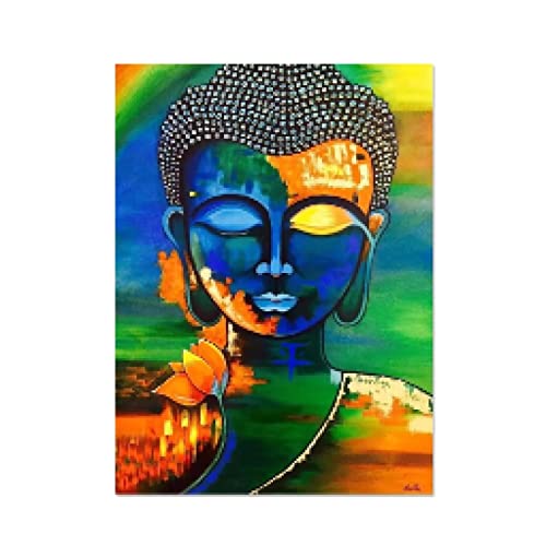 Toile Bouddha moderne peinture abstraite colorée grand format 60x90 cm sans cadre