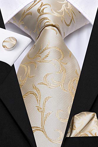 Hi-Tie 6Pcs Tie Set Beige Necktie Pretied Bow Tie Handkerchief Lapel Pin Cufflinks #TOP1