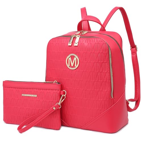 MKP Women's Fashion Medium Backpack Purse Set - 2Pcs PU Leather Shoulder Bag with Double Zipper for Travel and Daily Use