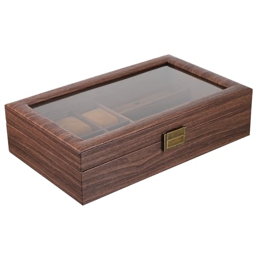 YARNOW Caja Organizadora de Madera Retro para Colección y Exhibición para Relojes y Gafas 6 Compartimentos para Relojes y 3 Ranuras para Gafas, Estuche Elegante
