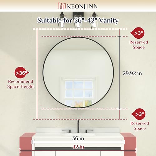 Image of Keonjinn 30 in Round Black Medicine Cabinets with Mirror, Large Farmhouse Medicine Cabinet for Bathroom, Circle Bath Mirror with Storage, Metal Frame Medicine Cabinet for Wall with Detachable Shelves