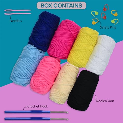 Image of picknMAKE Crochet Kit for Beginners with Wool Yarn, Crochet Hooks, Plastic Needles & Stitch Markers - DIY Learn to Crochet Set for Adults & Kids (All Tools Included)