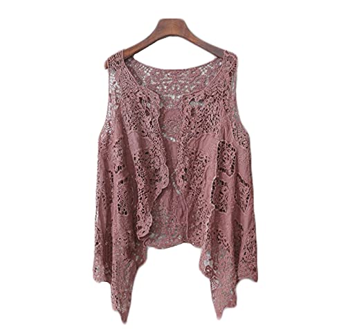Image of CORIRESHA Womens Cardigan Casual Solid Color Stich Open Front Draped Boho Hippie Crochet Cardigan Vest