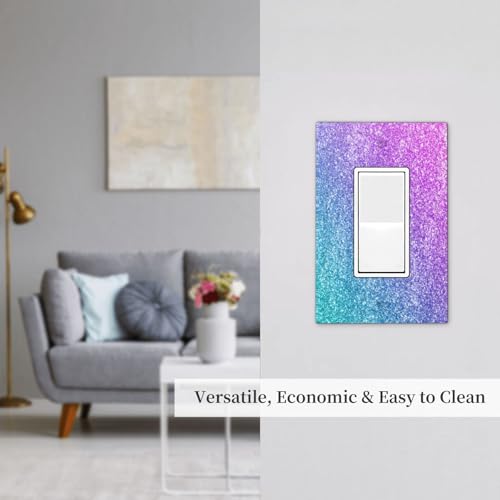 Decorative Outlet Covers Gillter Purple Pink Blue Gradient Sparkle 1 Gang Rocker Light Switch Cover Plate Single Decora Light Switch Covers Wall Plate Faceplate for Bedroom Home Decor