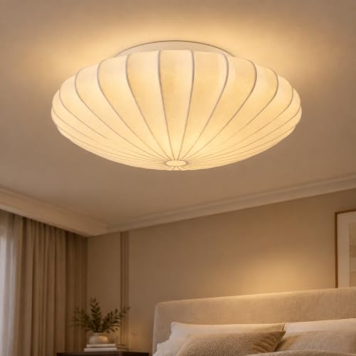 ziidoo 2-Light Semi Flush Mount Ceiling Light,15.7in White Imitation Silk Wabi Sabi Round Lantern 3000K Modern Close to Ceiling Light fixtures for Bedroom Living Room Entryway Hallway