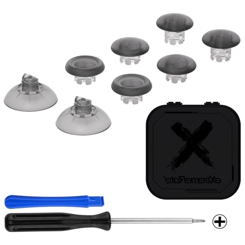 eXtremeRate ps5（BDM-010&BDM-020&BDM-030&BDM-040&BDM-050）コントローラー edge に対応用交換サムスティック(クリア素材)、ps4全モデルコントローラー用カスタムの交換できアナログスティックジョイスティック、コントローラーが含まれません【クリアブラック】