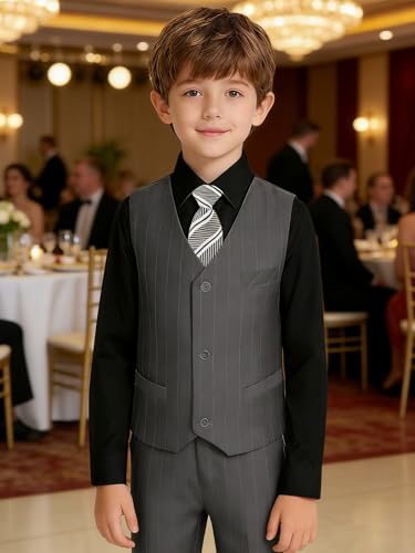 Image of Boy Suits Stripe Tuxedo Suit Set Complete Outfit Formal Wedding Party Wear Ring Bearer Outfit