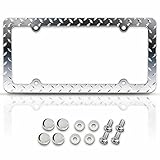 Premium 3D Metal Diamond License Plate Frame for Men & Women with Screw Caps, Street Legal Universal Fit for Cars & Trucks, Heavy Duty Rattle-Free & Rust-Free Zinc Diamond License Plate Frame for Men