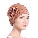 Gr??e:Hutumfang 56 - 58 cm YueLian Damen Turban Muslime Kopftuch M¨¹tze Schals Blumen Kopfdebeckung f¨¹r Chemo Krebs(Khaki)