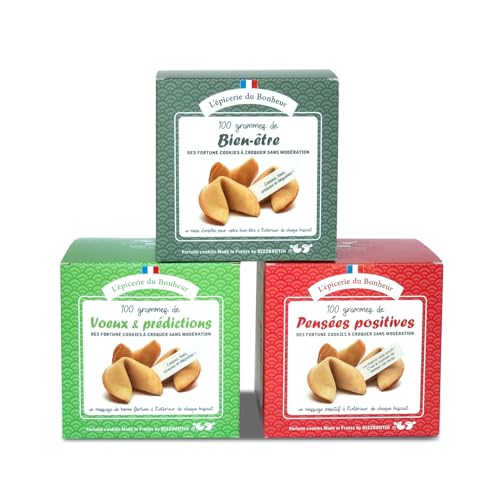 Trio de Boîtes de 15 fortune cookies Fabrication française : Prédictions - Pensées positives - Bien-être