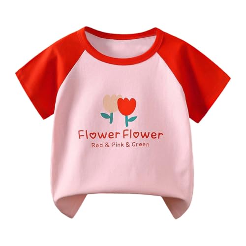 2026 Camiseta Informal de Manga Corta para niños, Cuello Redondo, cómoda, para Uso Diario, Suave y Transpirable, para Verano (Red, 5-6 Years)