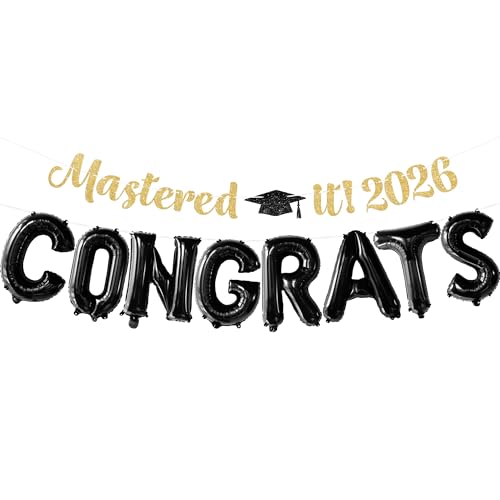 Image of KatchOn Mastered It Banner and Congrats Balloons - 10 Feet | Masters Graduation Decorations 2026 | Congrats Grad Balloons, Mastered It Balloon | Masters Degree Graduation Decorations