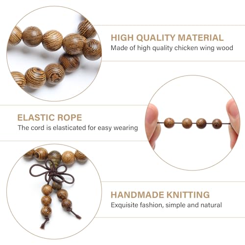 Miunpri Mala Beads 108 8mm, Buddhist Prayer Beads Bracelet Natural Wood Tibetan Worry Bead Necklace For Men Women Wrap Bracelet Hand Knotted Buddha Yoga Meditation Accessories Jewellery Gift - Image 4