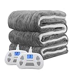 PiPiMAMA Heated Blanket King Size Dual Control 100'x 90' Flannel & Sherpa Electric Blanket King with 10 Heating Levels,12 Hours Auto Shut-Off，Machine Washable (Gray)