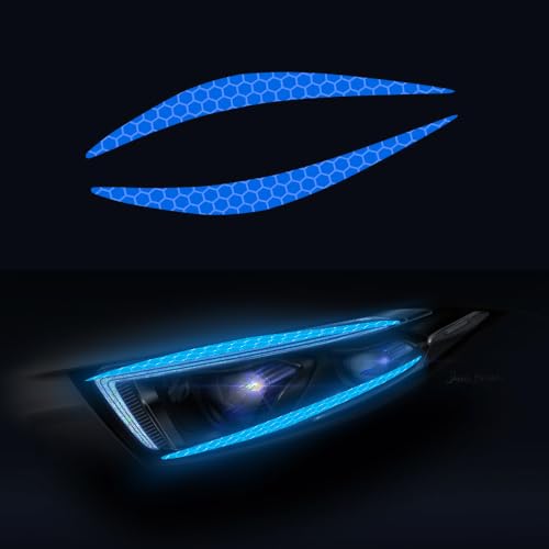 Image of 4 Pcs Reflective Eyeliner Car Decals-2 Pair Super Bright Vinyl Stickers for Headlights, High Reflective Car Headlight Eyelashes Sticker Cute Girl Car Accessory (Blue)