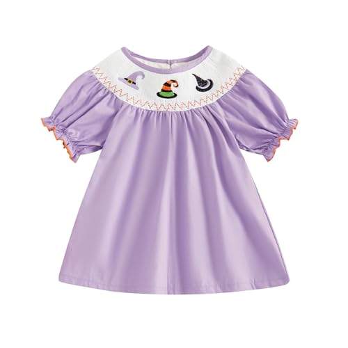 Toddler Baby Girl Halloween Dress Plaid Dot Ghost Pumpkin Short/Long Sleeve Smocked Dress Boutique Clothing