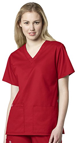 Wink WonderWORK Women's V-Neck Scrub Top, Red, 2XS