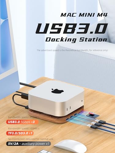 Hub Mac Mini M4 Pro support bois noyer bureau minimaliste - 2