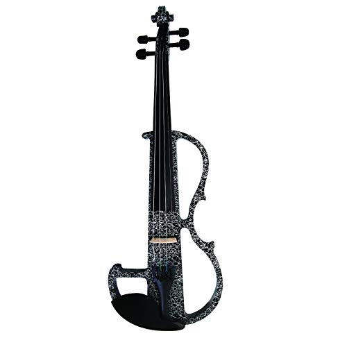 Kinglos 4/4 Black Flowers Colored Solid Wood Advanced Electric/Silent Violin Kit With Ebony Fittings Full Size (Dsg1306) #TOP1