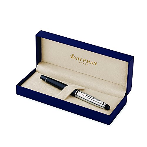 Waterman Expert Deluxe Rollerball Pen, Gloss Black with Chrome Trim, Fine Point with Black Ink Cartridge, Gift Box