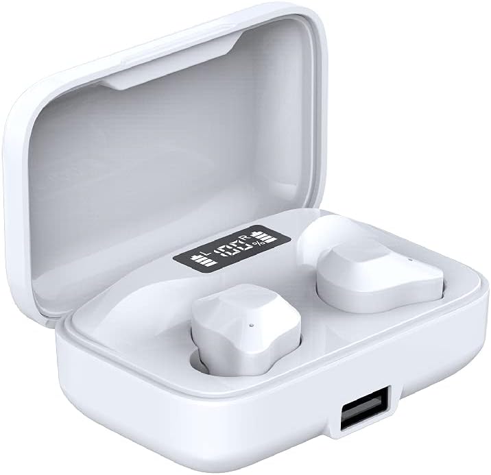 True Wireless Earbuds TWS Bluetooth V5.0 Headphones HiFi Quality Stereo in-Ear Earphones Built-in Mic Premium Deep Bass Noise Cancelling,White