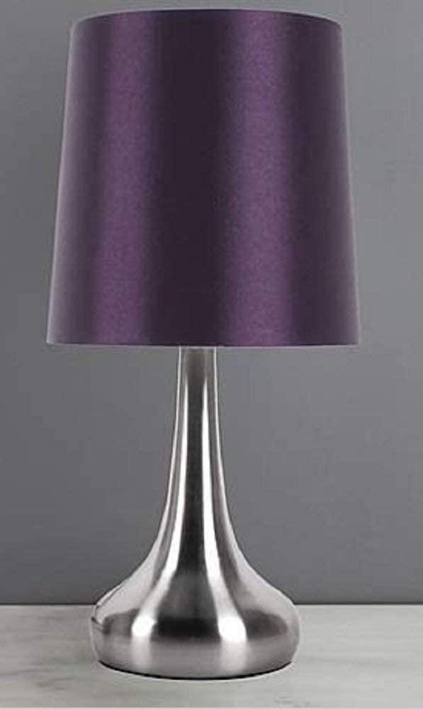 Bloomingtons Direct Purple Rimini Bedside Touch Lamp Fabric Drum Lamp Shade Touch Base Table Lamp Warm Light Table Lamp for Bedroom Night Light Lamp