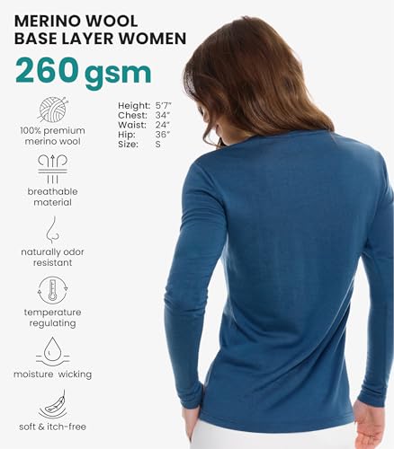 Image of Merino Wool Base Layer Women - 100% Merino Wool Shirt Women Thermal Underwear Long Sleeve T-Shirt for Hiking