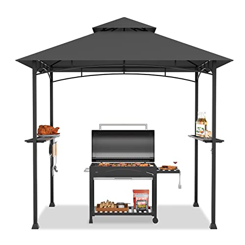 Tangkula 8X5 Ft Grill Gazebo, Double Tiered Outdoor Bbq Gazebo With 2 Side Shelves, 5 Hooks, Bottle Opener, Barbecue Grill Gazebo Shelter For Patio, Garden, Beach, Backyard (Gray) #TOP7