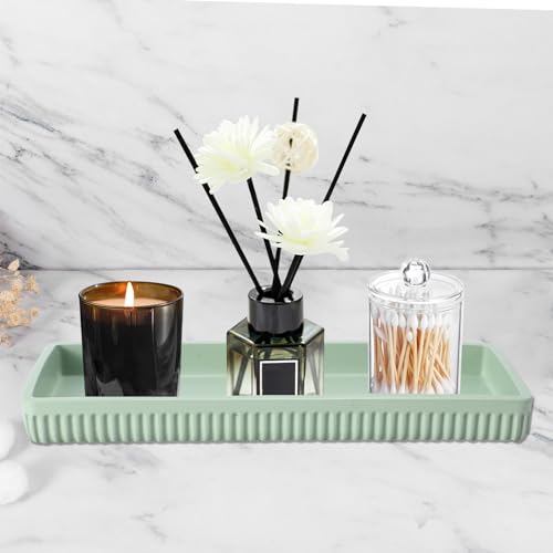 XLHOMO Resin Light Green Bathroom Accessories Set 5 Pcs, Lotion Soap Dispenser, Toothbrush Holder, Bathroom Tumbler, Qtip Holder and Vanity Tray, Bathroom Countertop Organizer Set for Modern Apartment by XLHOMO - Used condition - Image 8