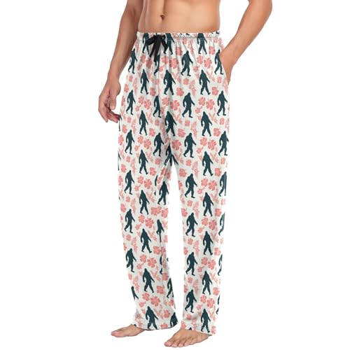 Aflyko Men's Pajama Pants Ape-man Hibiscus Pink Dark Pjs Sleepwear Bottoms2