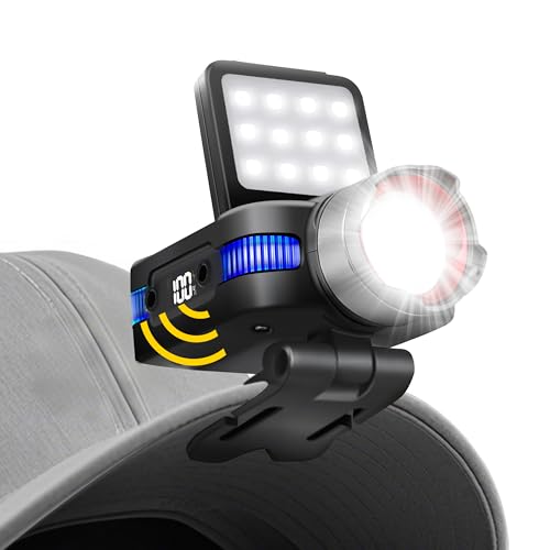ISUNMEA Hard Hat Clip Lights, 800lm Rechargeable Clip on Cap Lights, 180° Adjustable Waterproof