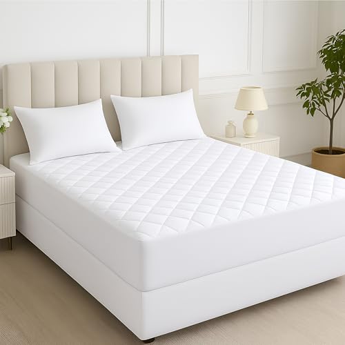 4ft Small Double Mattress Protector Hotel Quality - Extra Deep 40cm Elasticated Skirt – Anti Allergy 100% Egyptian Cotton Fitted Quilted Mattress Protector Bed Cover (4ft Small Double)