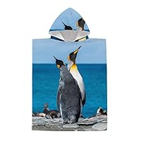 Chickwin Bambini Poncho con Cappuccio Asciugamano, Simpatico Pinguino Stampa Adulto Accappatoio Poncho in Microfibra Telo Mare per Spiaggia Nuoto Surf (65x75cm,Pinguino