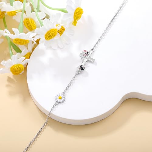 Image of Dragonfly /Cross Bracelet for Women 925 Sterling Silver Bracelet Animal Silver Bracelet Jewelry Mother's Day Birthday Gift for Mom Wift