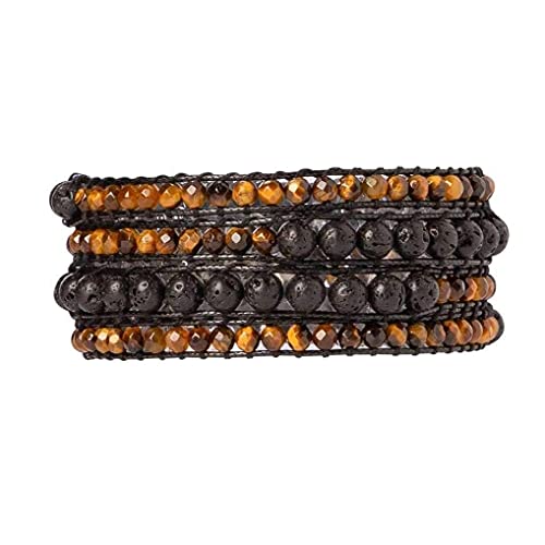 Spirit Wrist Summit Wrap Beaded Bracelets – Boho Bracelets For Women & Men – Black Lava Stone + Brown Tiger Eye Bead Bracelet – Handmade In Bali Women’s & Mens Bracelet – Great Gift For Women & Men #TOP6