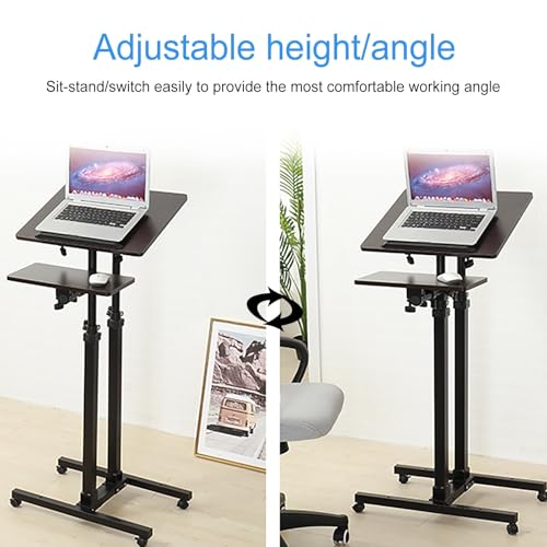 Atril pequeño ajustable con ruedas con estantes de almacenamiento diseño compacto 5