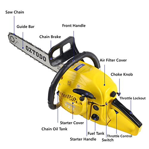 Qztodo Gas-Powered-Chainsaw - 20 Inch Chain Saw 58 Cc 2-Cycle Cordless Handheld Automatic Chain Oiler Garden Tool For Cutting Wood Trees #TOP3