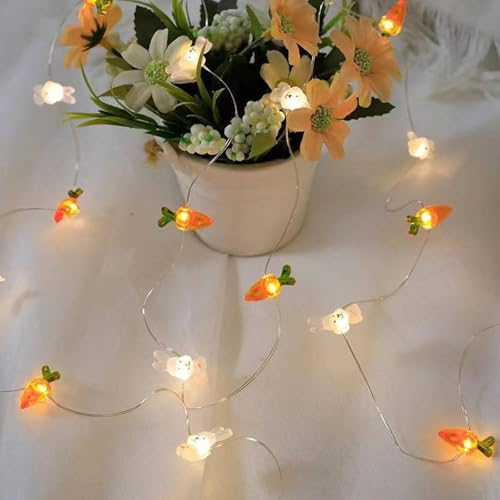 Mavouri Lichterkette Ostern mit Timer, 3M 30 LED Osterhase Karotten Lichterkette Batterie, Osterlichterkette mit Timer, Oster Lichterketten Warmweiß, Lichterketten Osterdeko für Easter Decoration