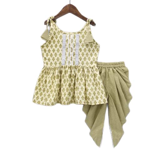 Image of Prawah Kids Girl's Rayon Patola Printed Crop Top With Patiyala Dhoti Set