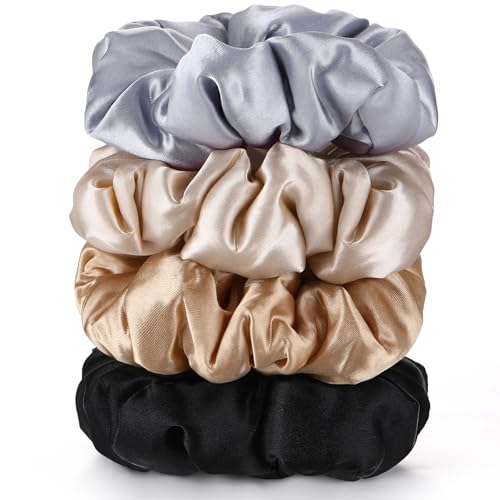 4Pcs Large Satin Hair Scrunchies Big Pillow Scrunchies for Women Girls Silk Sleepy Scrunchie Ponytail Holders for Thick Hair