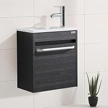 16 Inch Bathroom Vanity with Sink, Bathroom Cabinet Vanity for Small Space, Wall Mounted Floating Cabinet Set with Soft-Close System Pop Up Drain