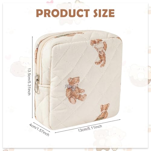 Image of MAYCREATE Sanitary Pads Storage Small Pouches for Women, Cotton Quilted Small Makeup Pouch, Cartoon Bear Zipper Storage Bag for Menstrual Supplies, Makeups, 14x14cm
